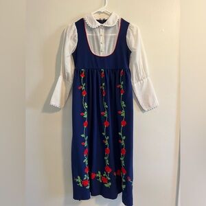 Vintage 60s Girls 8 Folksy Embroidered Dress (Prairie, Gunne, Boho) Union Made